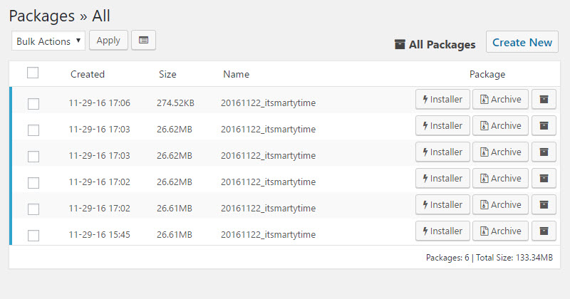 Overview of Duplicator features in a WordPress admin dashboard.