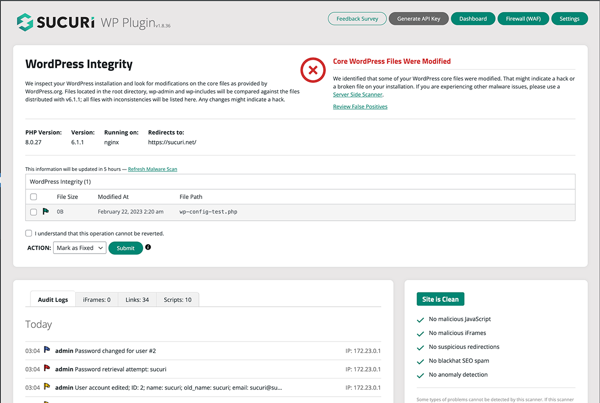 Alkali security expert configuring Sucuri settings for a client’s WordPress site.
