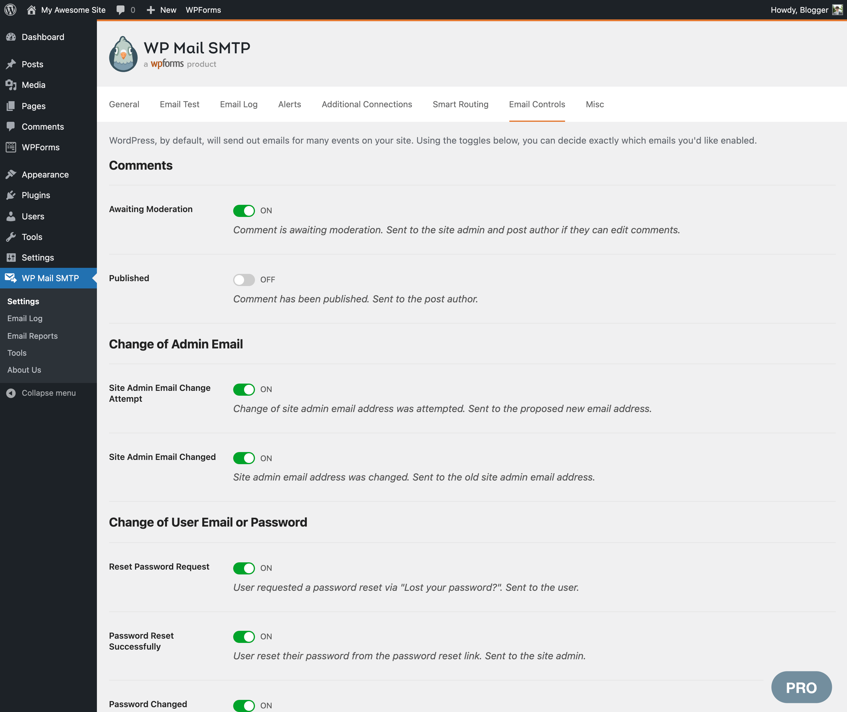 Business owner monitoring email delivery statistics on a laptop using WP Mail SMTP.